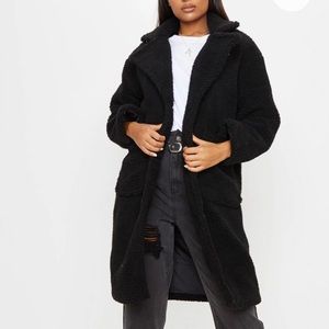 bnwt black teddy longline coat!!